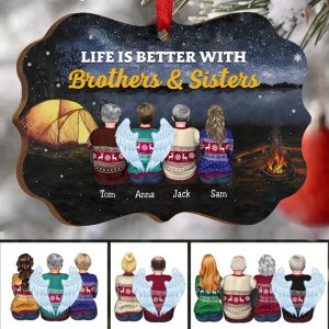 Family - Life Is Better With Brothers & Sisters - Personalized Christmas Acrylic Ornament (Ver 4) - Makezbright Gifts