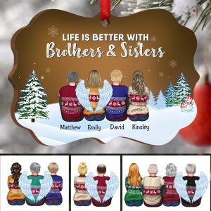 Family - Life Is Better With Brothers & Sisters - Personalized Christmas Ornament (Orange) - Makezbright Gifts