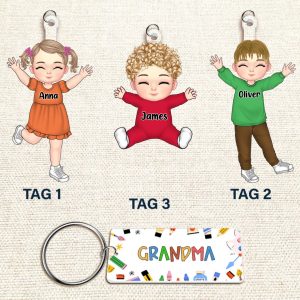 Family - Our Grandkids Loving Gift For Grandma, Grandparents, Mother - Personalized Acrylic Tag Keychain - Makezbright Gifts