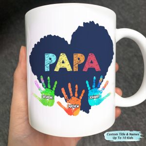 Family - Papa Grandkids Hand Print - Personalized Mug - Makezbright Gifts
