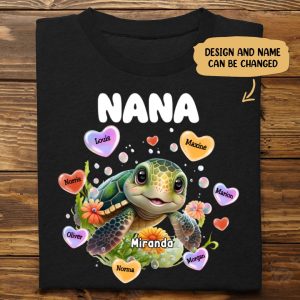 Family - Personalized Turtle Colorful Art Nana Shirt - Personalized T - Shirt - Makezbright Gifts