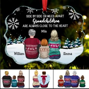 Family - Side By Side Or Miles A Part Grandchildren Are Always Close To The Heart - Personalized Acrylic Ornament(NV) - Makezbright Gifts