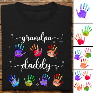 Father's Day - Dad Grandpa Colorful Hand Print - Personalized Unisex T - Shirt - Makezbright Gifts