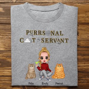 Girl & Cats - Purrsonal Cat Servant - Personalized Unisex T - Shirt (White) - Makezbright Gifts