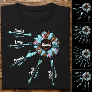 Grandkids - Grandma & Kid's Name Arrow Sunflower - Personalized T - shirt - Makezbright Gifts
