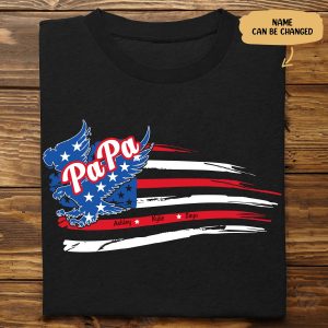 Grandpa - Papa with Grandkids Names 4th Of July - Personalized T - Shirt - Makezbright Gifts