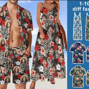 Hawaii - Custom Face Dress Woman - Couple Hawaiian Shirt - Personalized Swimsuit - Makezbright Gifts