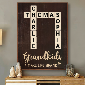 Grandkids Make Life Grand Heart Crossword Puzzle Art Personalized Poster