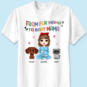 From Fur Mama To Baby Mama Personalized Shirt, Dog Mom Cat Mom, Custom Pregnancy Reveal Shirt, Mother's Day Gift For Expecting Moms