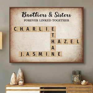 Brothers & Sisters Forever Linked Together Crossword Puzzle Art Personalized Poster, Gift For Brothers, Sisters, Siblings, Family