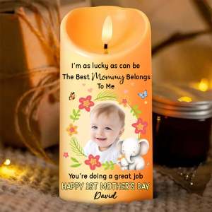 Custom Photo I'm As Lucky As Can Be The Best Mommy Belongs To Me - Personalized Flameless LED Candle
