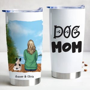 Personalized 20oz Stainless Steel Dog Mom Tumbler - Keeps Drinks Hot or Cold - Makezbright Gifts