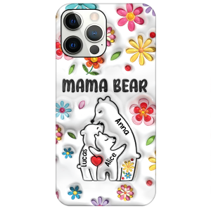 Mama Bear Floral Style - Birthday, Loving Gift For Mom, Mother, Grandma, Grandmother - 3D Inflated Effect Printed, Personalized Clear Phone Case