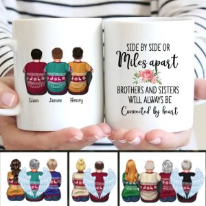 Side By Side Or Miles Apart Brothers And Sisters Will Always Be Connected By Heart - Personalized Mug - Makezbright Gifts