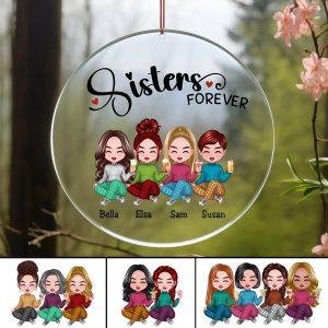 Sisters - Sisters Forever - Personalized Circle Ornament - Makezbright Gifts