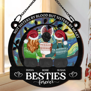 Not Sisters By Blood But Sisters By Heart Besties Forever - Personalized Window Hanging Suncatcher Ornament
