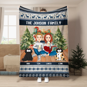 Merry Christmas Family With Pets - Personalized Blanket