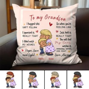 To My Grandson I Hugged This Soft Pillow - Personalized Pillow - Makezbright Gifts